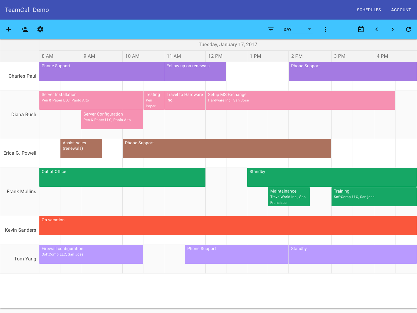 TeamCal's scheduling view