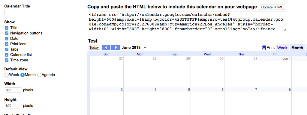 Embed Google Calendar Options