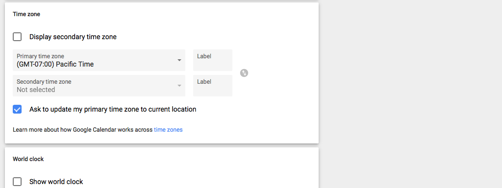 Google Calendar Time Zone Settings