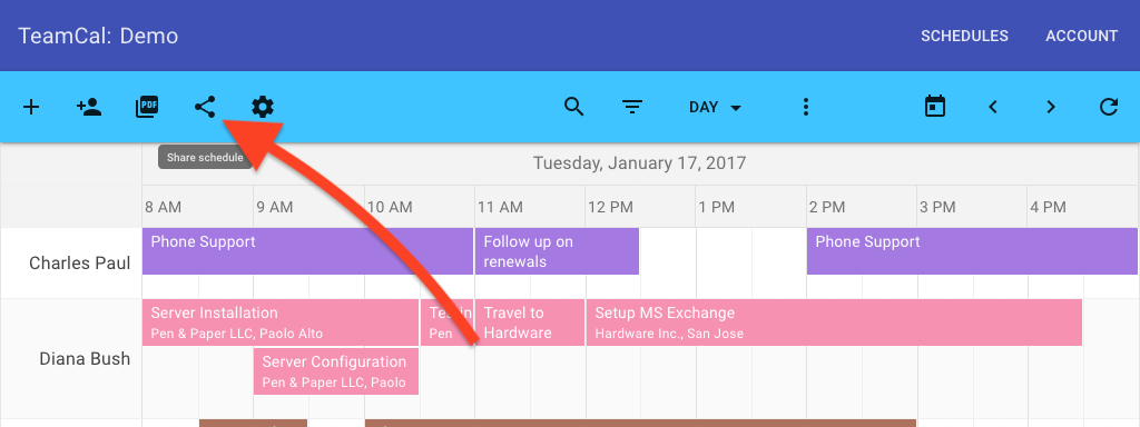 Share a schedule with TeamCal