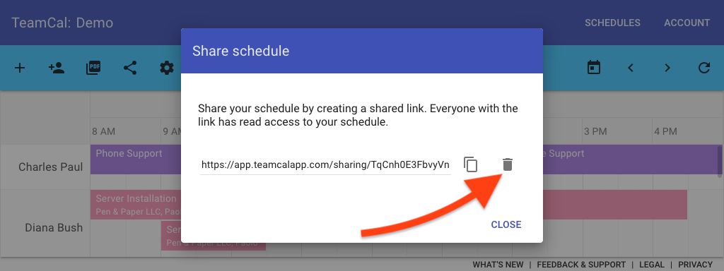 Disable a share link to make a schedule private
