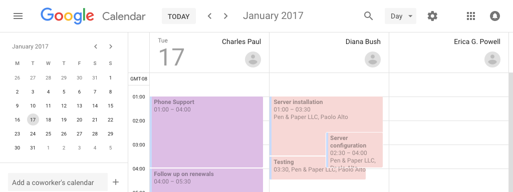 Google Calendar side-by-side view