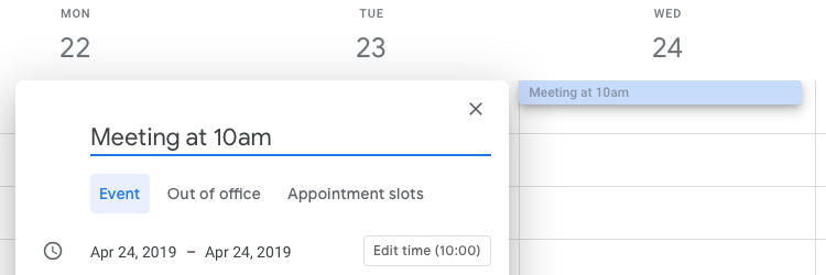 Quick add Google Calendar event