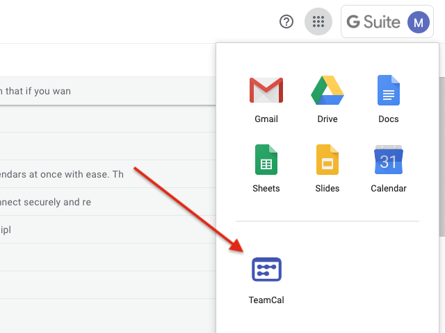 TeamCal, Google Apps Menu